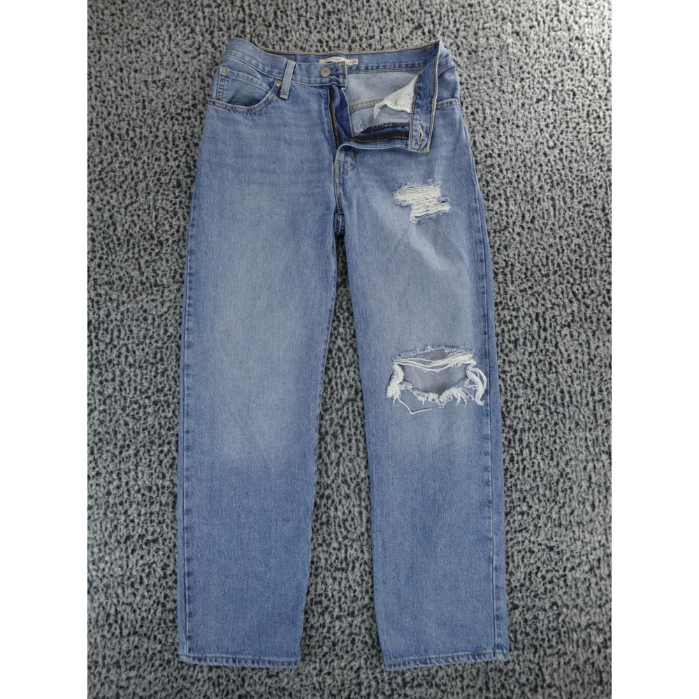 Levis 94 Baggy Jeans Womens 28 Light Wash Distressed Ripped Straight Leg Blue‎